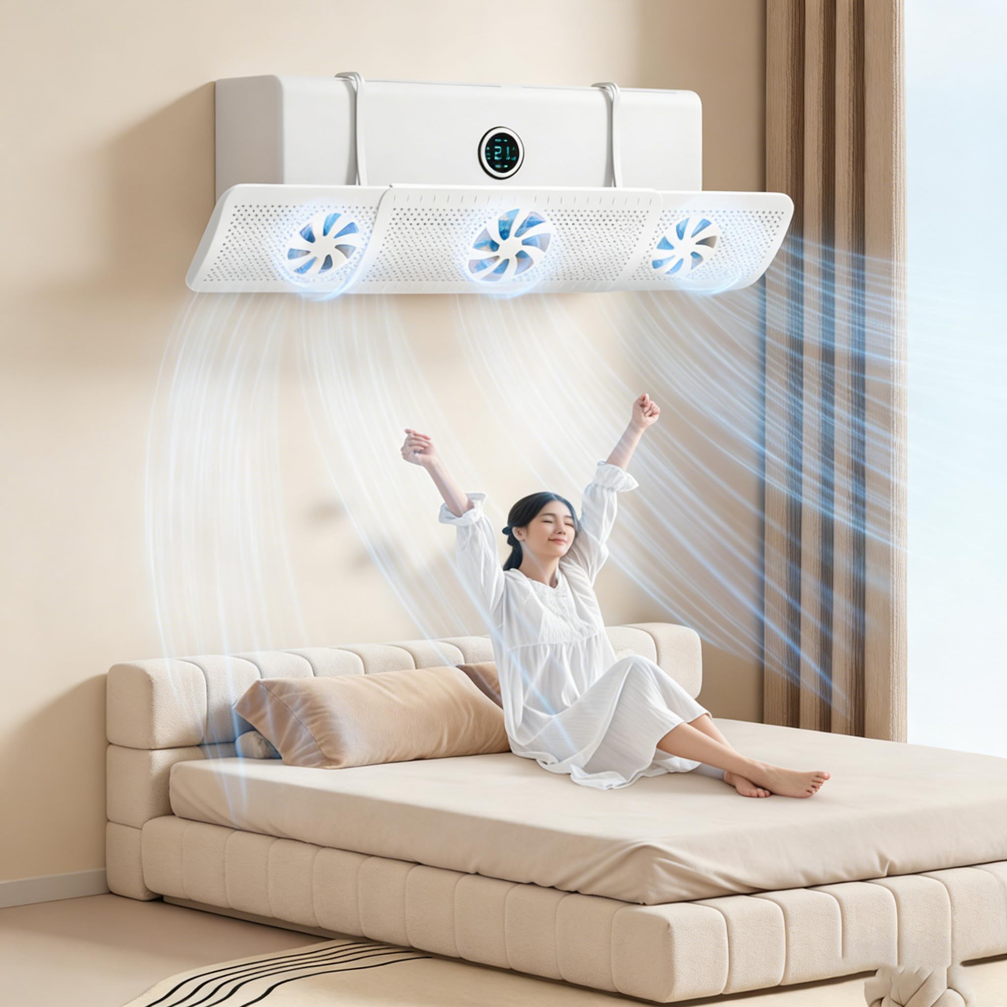 Deflettore per Condizionatore Universale Regolabile 52-86cm, Anti-flusso Diretto, Installazione Senza Attrezzi, per Condizionatori a Parete, Camera Letto Soggiorno Ufficio