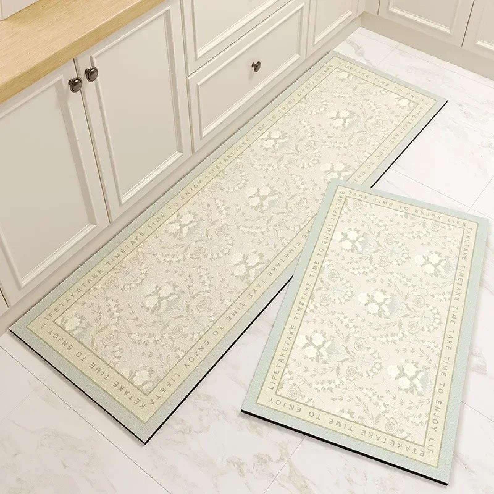 Tapis de cuisine en PVC imperméable et cuir fleur rose décoration maison 50x120cm