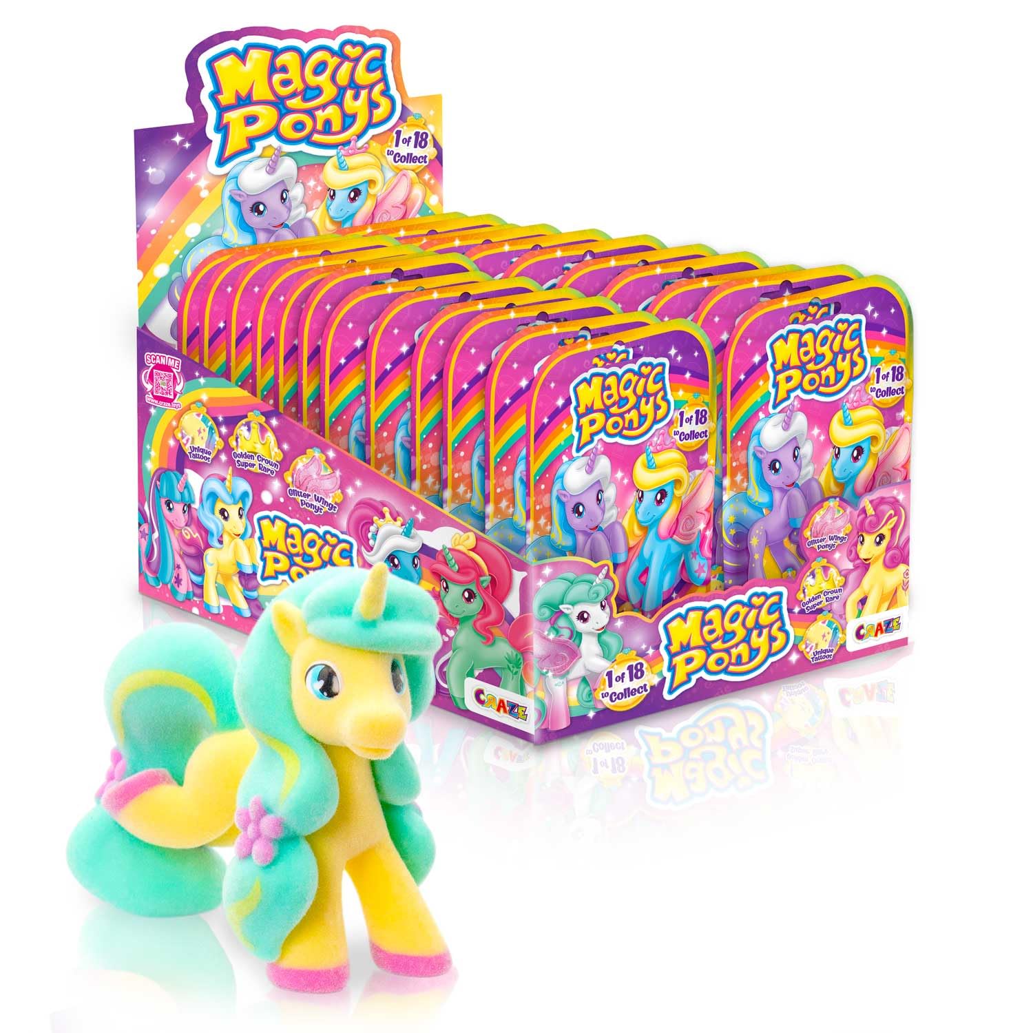 CRAZE Magic PONYS figurki kucyków z magicznymi tatuażami i akcesoriami, kompletna kolekcja z 24 figurkami na wystawie