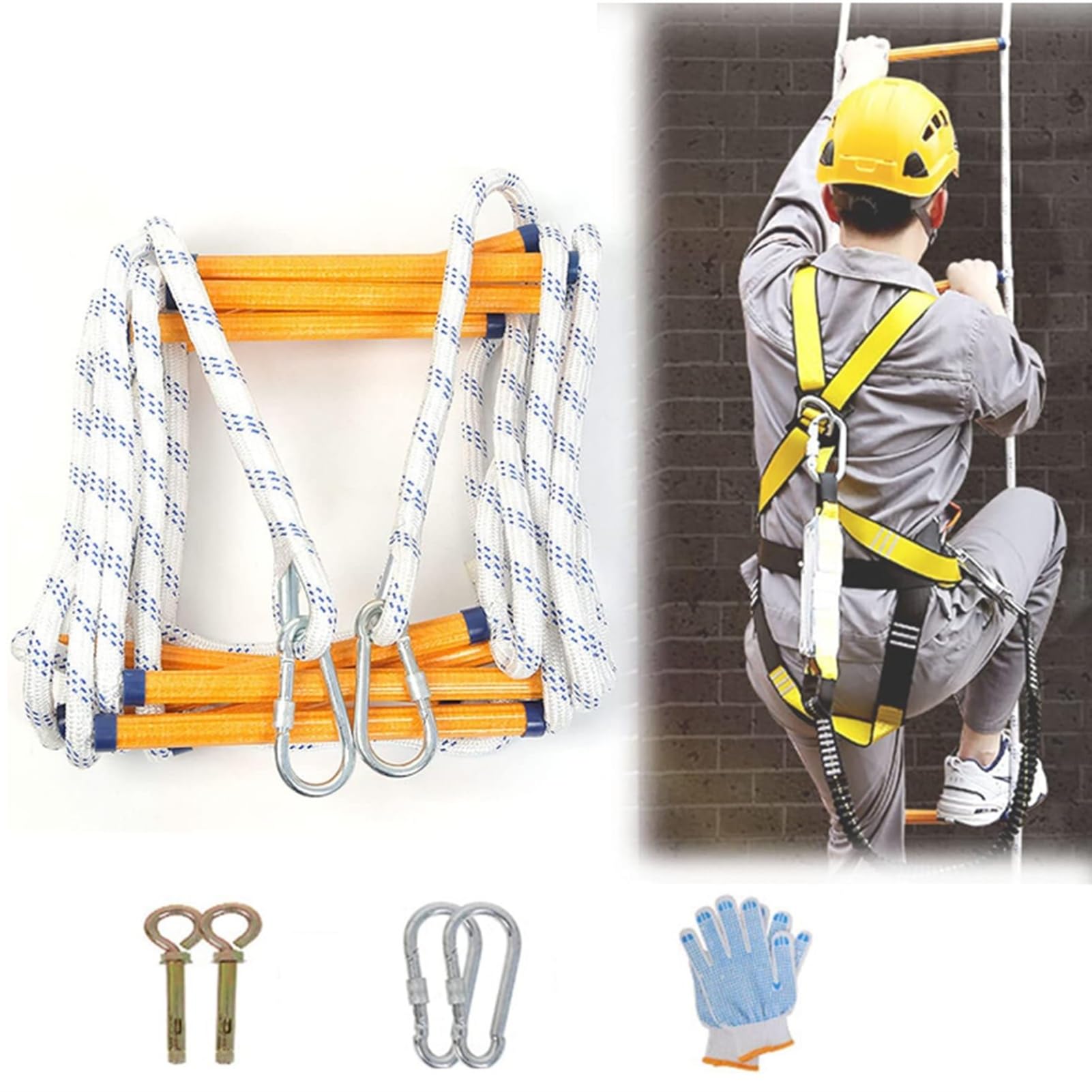 Fire Escape Rope Ladder - Flame Resistant Emergency Safety(10FT/3M)