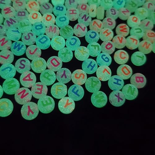 Miniatura 6 de Anlan-angel 1200 cuentas de letras brillantes, cuentas del alfabeto brillantes de 0.157 x 0.27 pulgadas, cuentas luminosas con letras acrílicas de