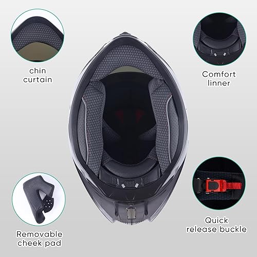 Miniatura 6 de Full Face Motorcycle Racing Street Bike Helmet with Cycling Glasses and Visor for Unisex-Adult