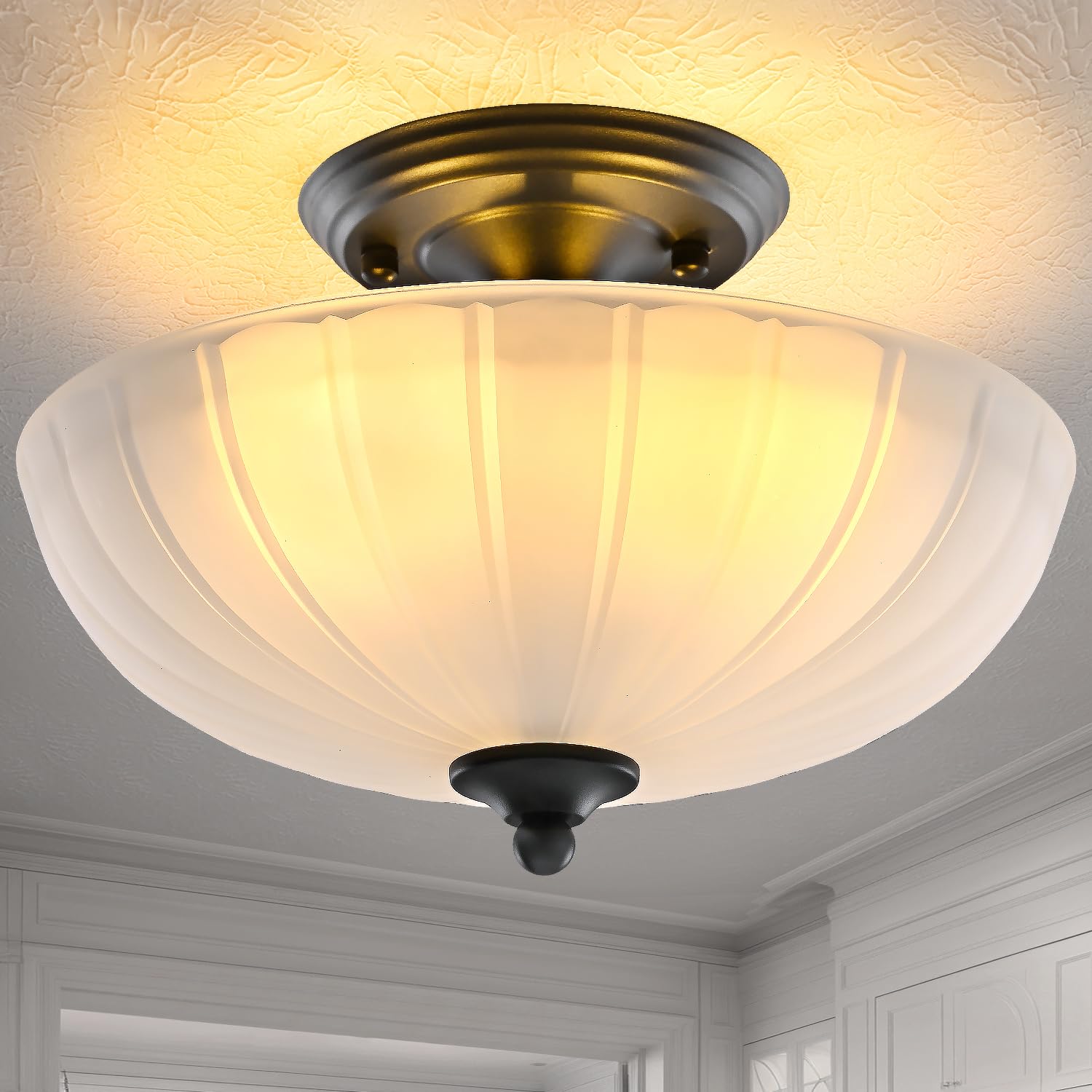 haluc❤ HuixuTe Modern Semi Flush Mount Ceiling Light, 3-Light Black Close