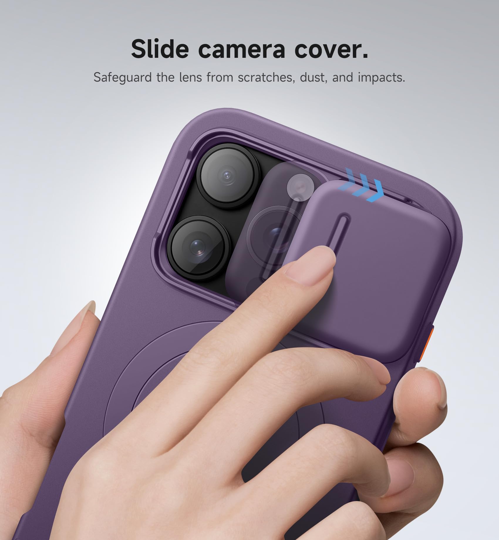 SURITCH Etui magnetyczne, kompatybilne z iPhone 16 Pro, odporne na uderzenia etui na telefon, odporne na zarysowania, etui ochronne z przesuwaną osłoną aparatu i regulowaną podstawką (fioletowe)