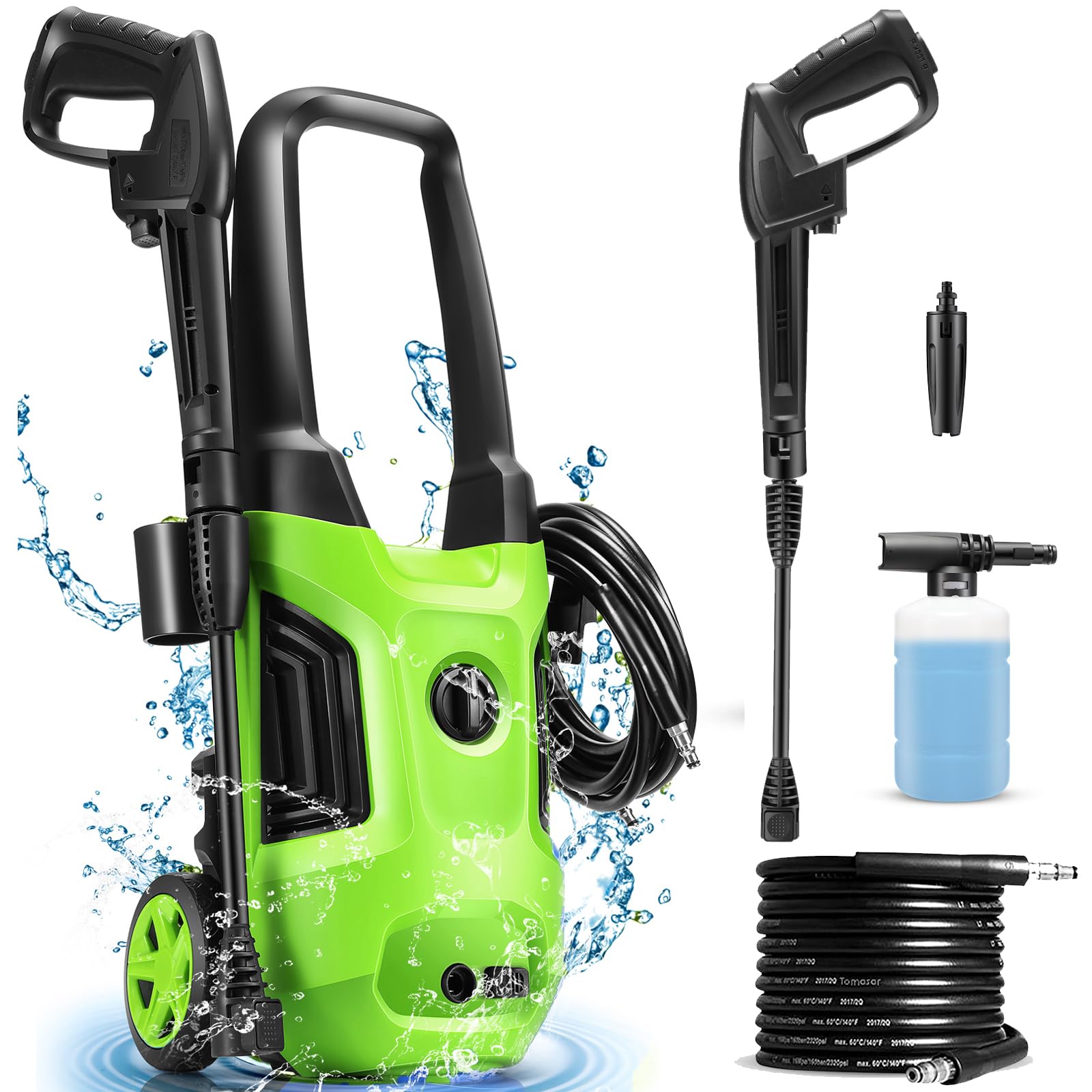 Electric Pressure Washer 4000 PSI Power Washers Electric Powered, 4.0 GPM High Powerful Car Washer with Adjustable Nozzle, Foam Cannon, Total Stop System for Cars/Fences/Patios, 1800W(Green)