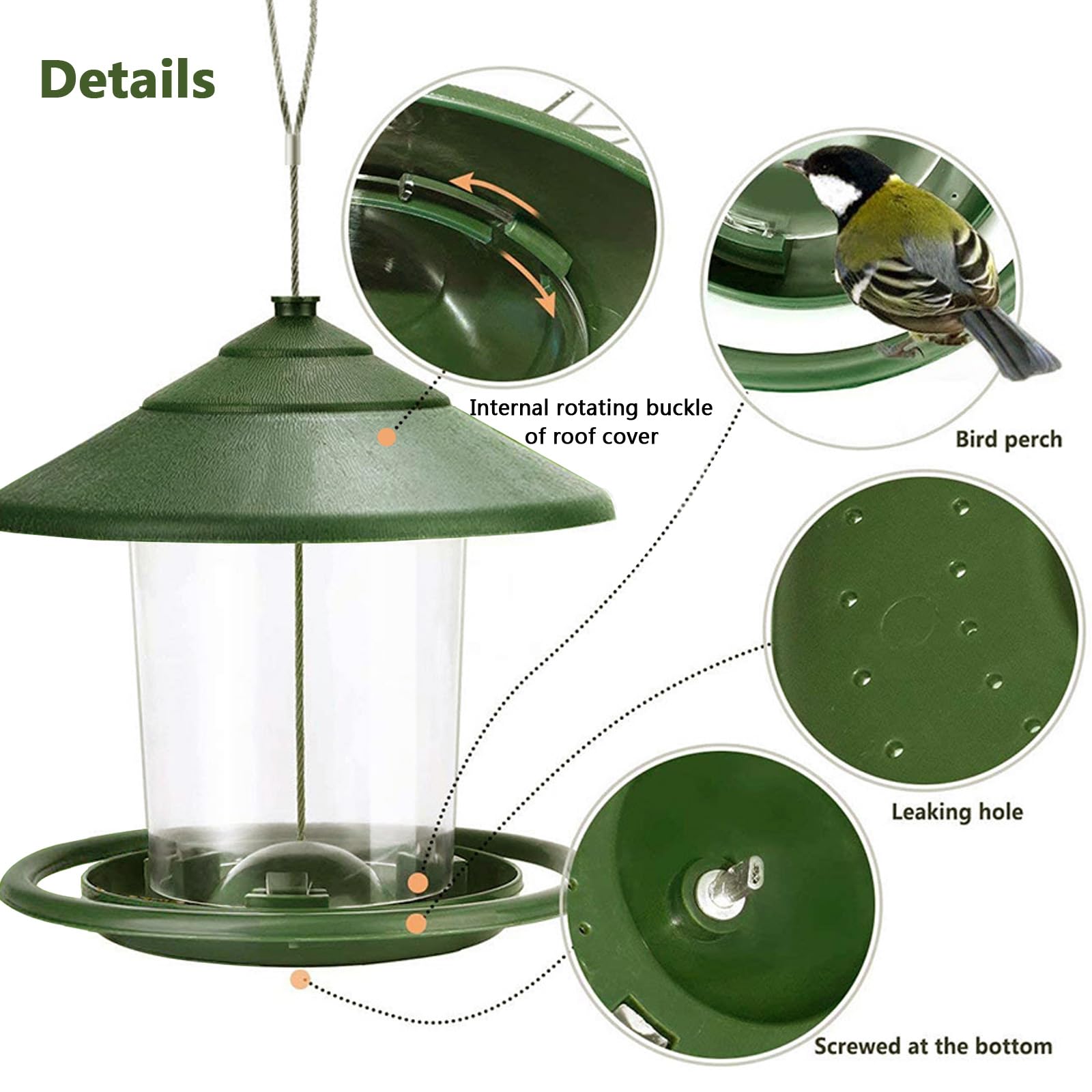 Comedero para Pájaros Salvajes Colgante Comedero Pájaros Exterior Transparente Resistente a Intemperie Comedero de Semillas Gran Capacidad Alimentación de Aves para Jardín y Balcón - 2