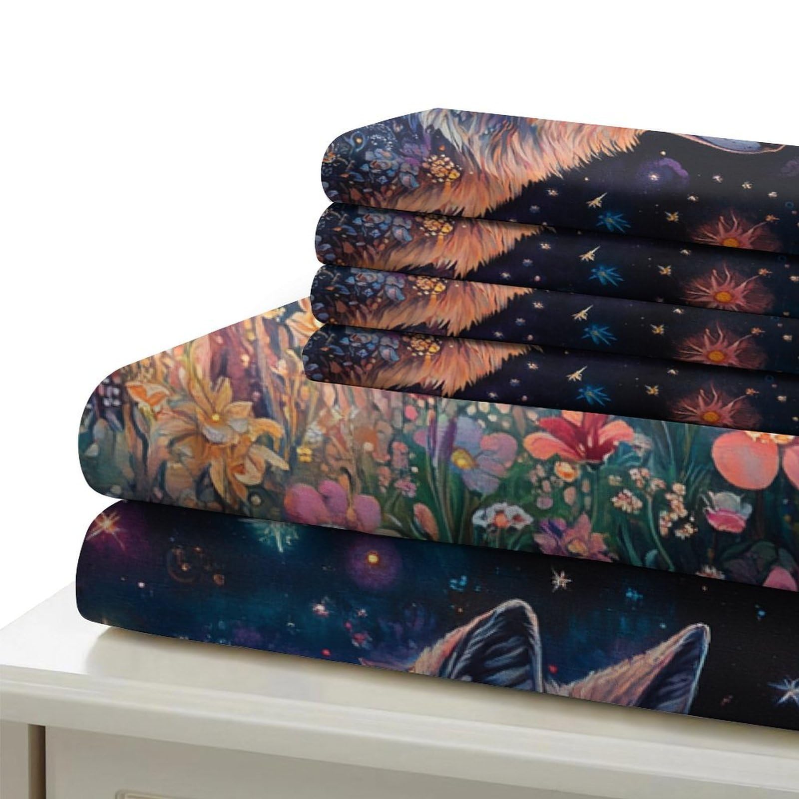 Fantasia di lupi stellati Impressione 3D 3 pz coperteletto arte digitale stile surreale fodera per edredone microfibra ipoallergenica zip per bambini uomini adulti King（220x240cm）