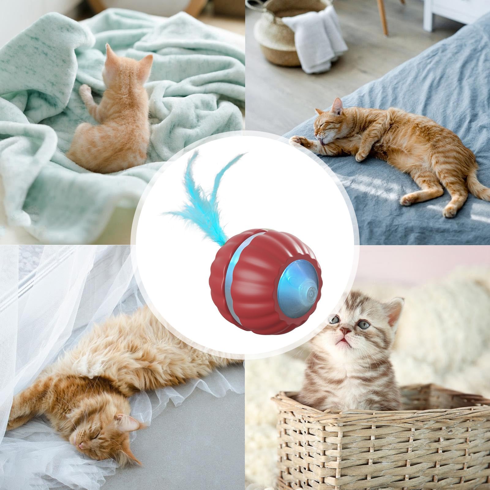 Katzenspielzeug, Automatisch bewegliches Katzenspielzeug, interaktiver Ball | Smart Kitten Accessories Beweglicher(Red)