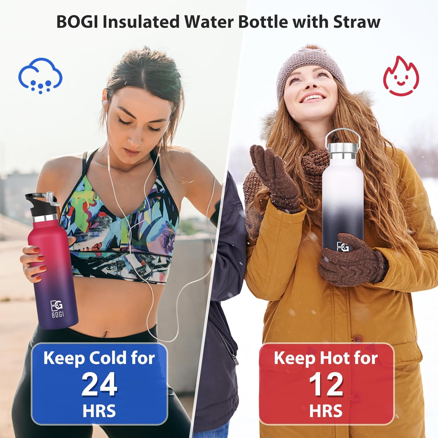 BOGI 20oz Insulated Stainless Steel Water Bottle with Straw and Handle - Leakproof, BPA Free for School, Fitness, Outdoor Sports - White - Image 5