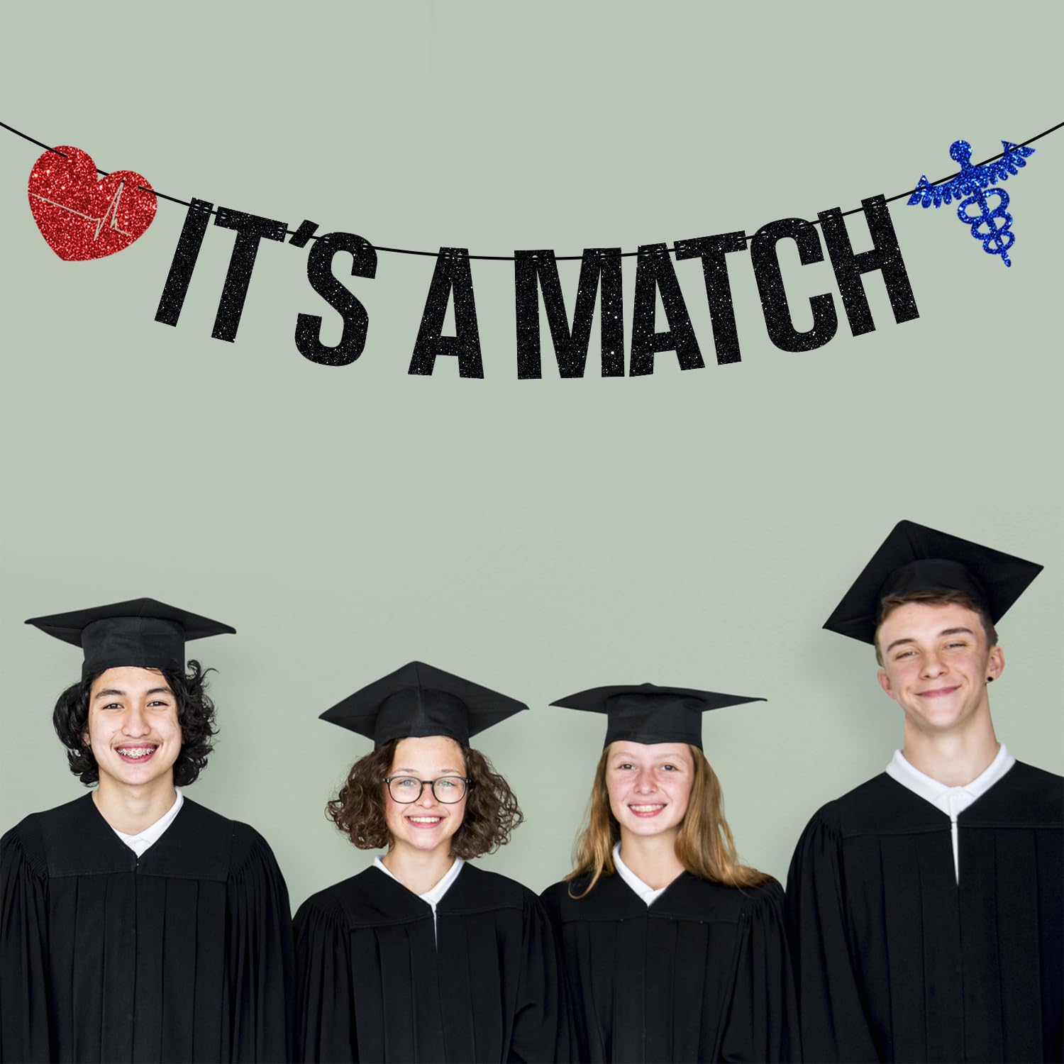 »It’s A Match« Banner – Glitzer-Deko Für Match Day, Medizinschule, Abschluss – Schwarzer Glitzer