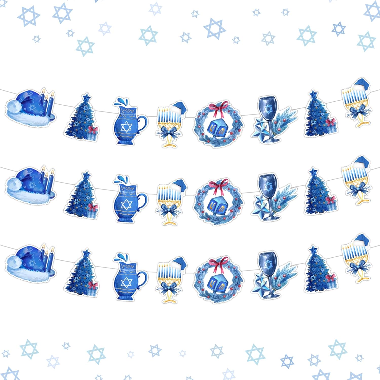 Hanukkah Christmas Party Banner Hanukkah Christmas Decorations Happy Hanukkah Christmas Decoration Blue Chanukah Festival Garland Banner Merry Chrismukkah Party Chanukah Holiday Supplies