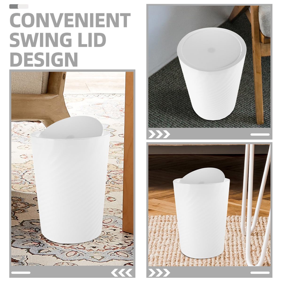 Healeved Plastic Swing Trash Can with Lid 12l Large Kitchen and Bathroom Waste Bin for Home Office Bedroom Storage and Organization