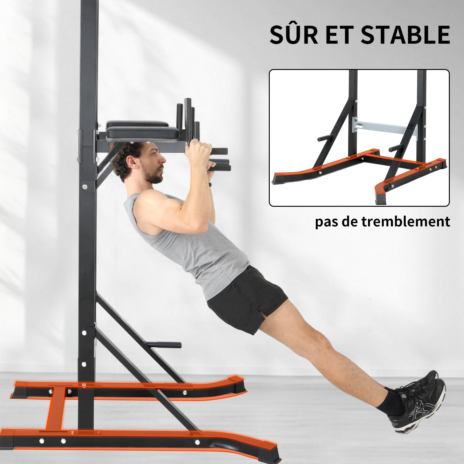 Chaise Romaine Station de Musculation Complet, Pull Bar Barre de Tractions sur Pieds, Barres de Traction Support d'Entraînement Dips Pull Up Fitness Power Tower, Barre Traction Stable Charge 150KG