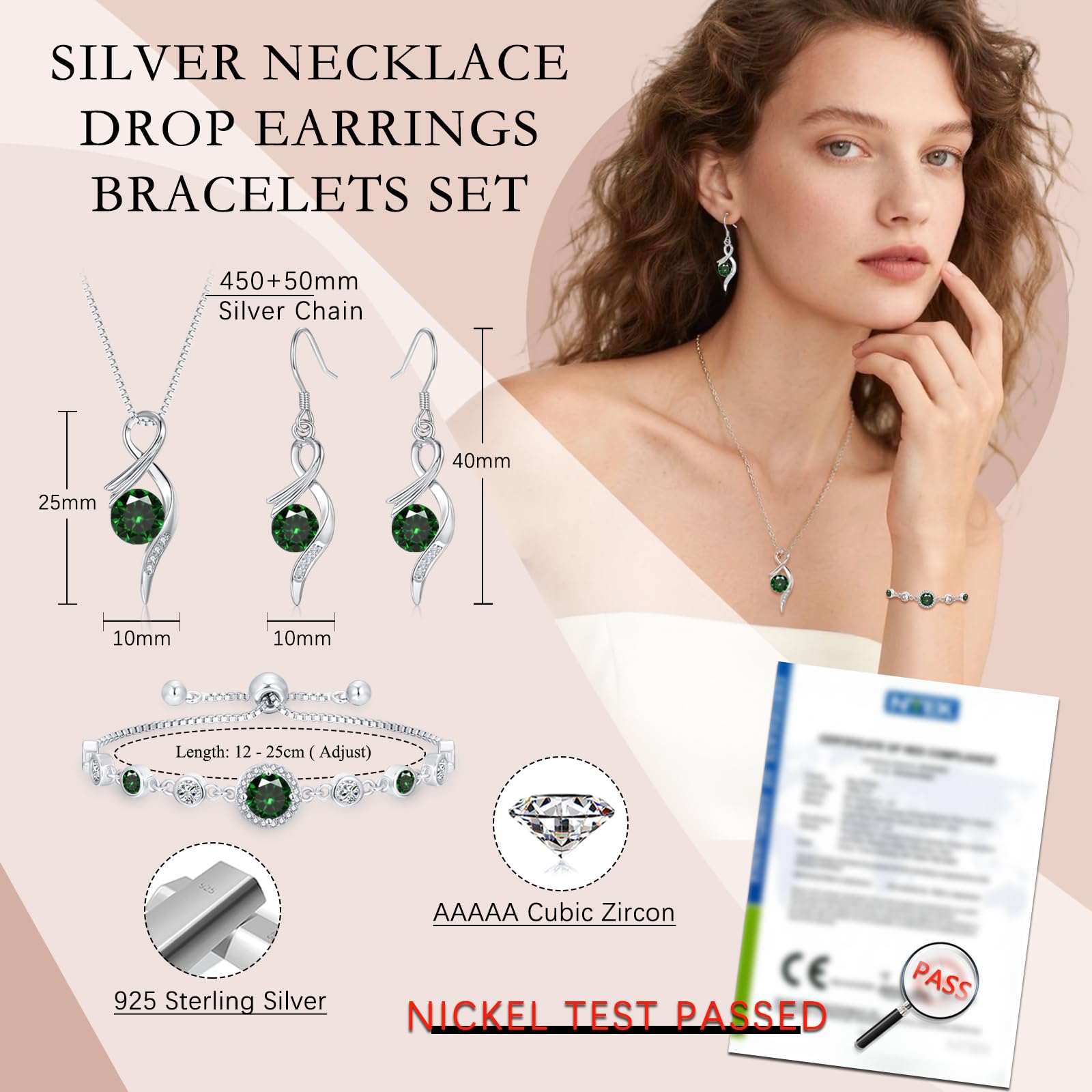 Silber Schmuck Set Damen, 3PCS 925 Sterling Silber Halskette & Ohrringe & Armband Set mit AAAAA Cubic Zirkonia, Unendlichkeit Silberschmuck Damen 925 Geschenk zum Geburtstag Mutter Tag