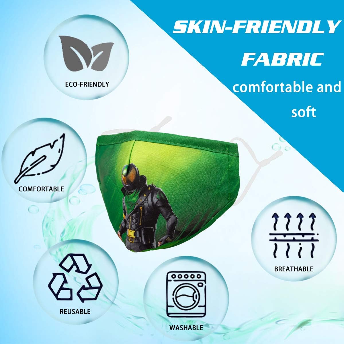 Washable Reusable Kids Face Mask, Cloth Cotton Cute Designer Breathable Facemask mascarillas niños, Design Fashion Fabric Covering with Adjustable Ear Loops for Girl Boy Children Gift