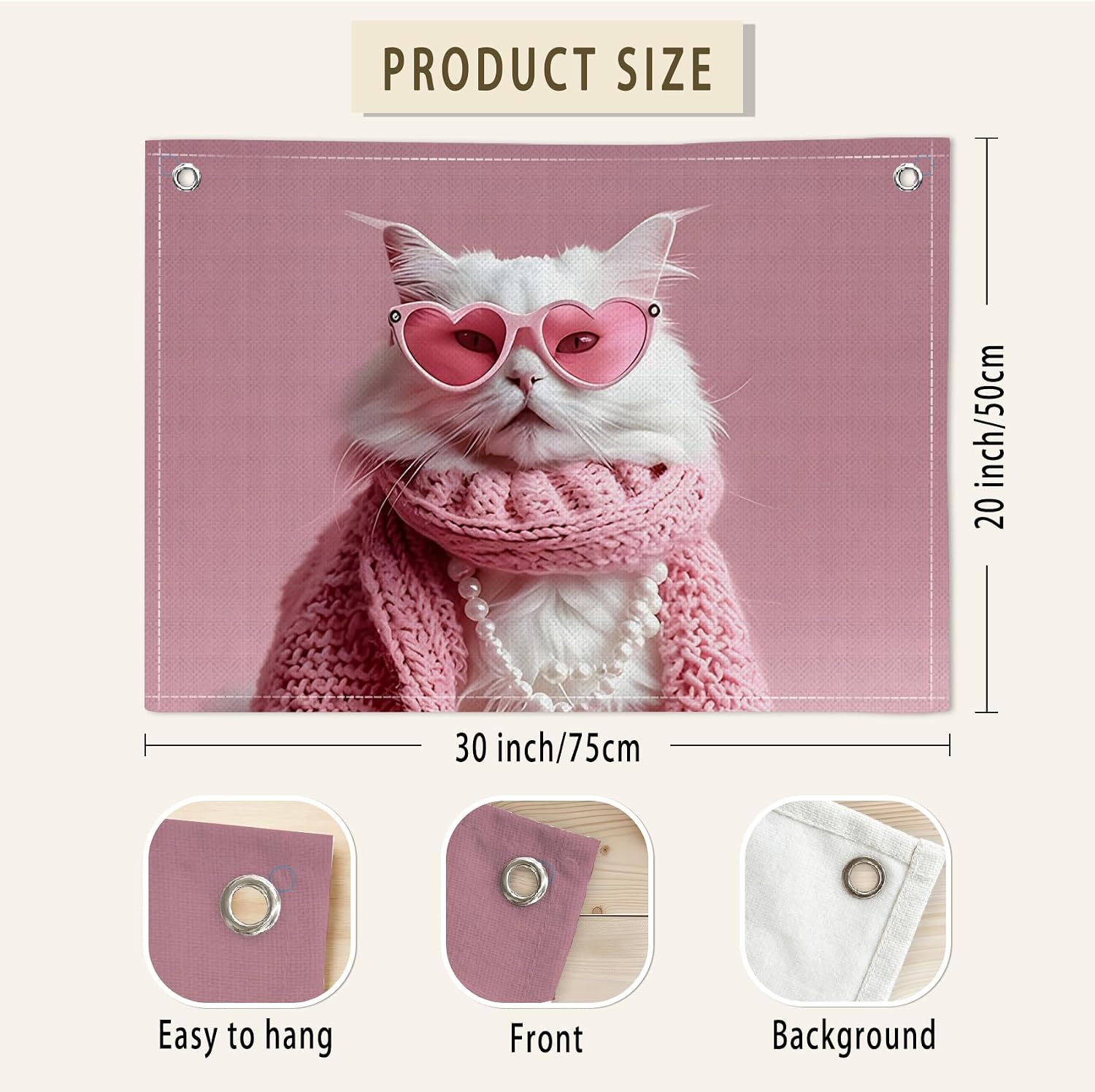 Funky Funny White Cat Wall Decor Banner 20x30in image 2