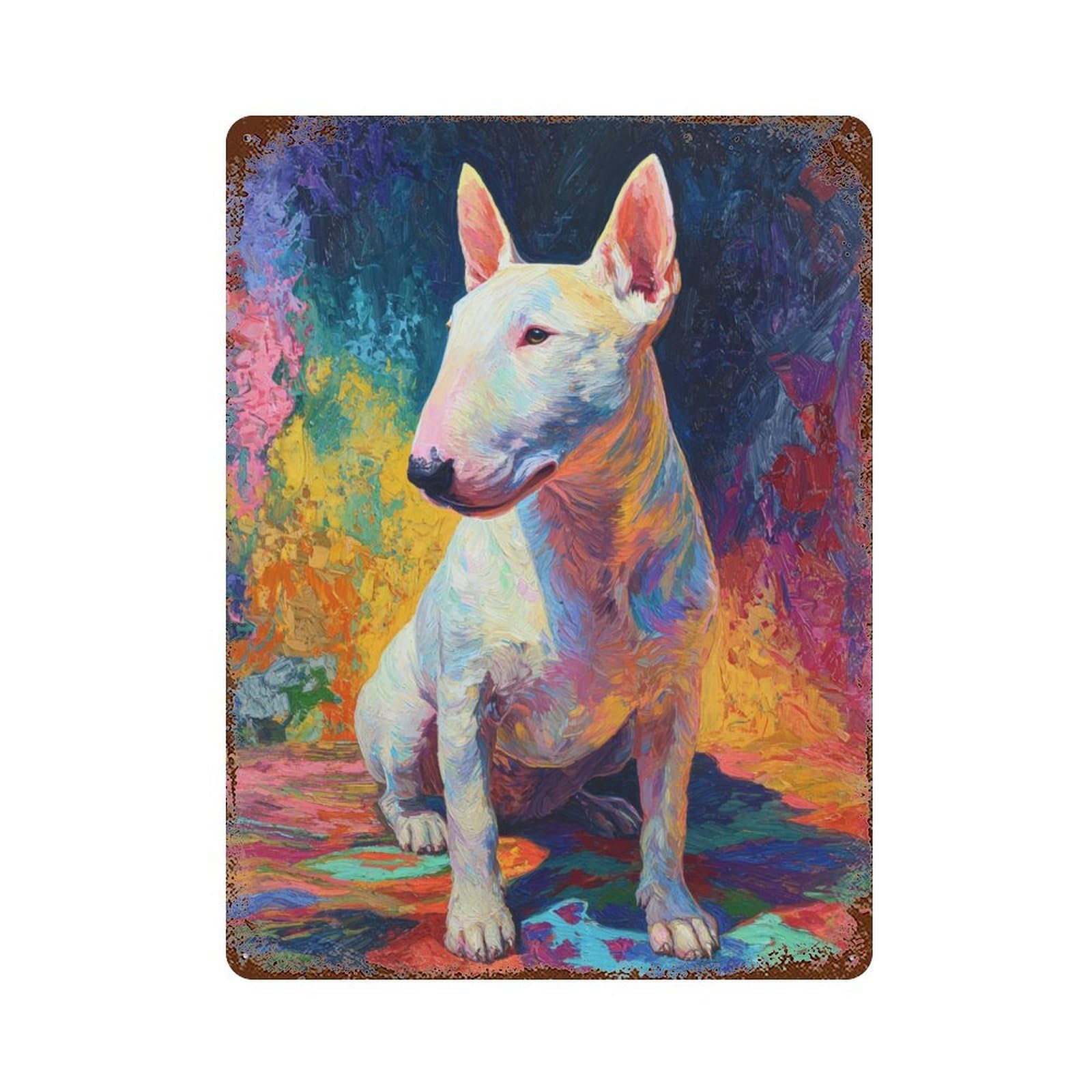 Colorful Bull Terrier Painting Distressed Metal Wall Sign 15.7"x11.8", Ideal for Pub, Kitchen And Man Cave Decor
