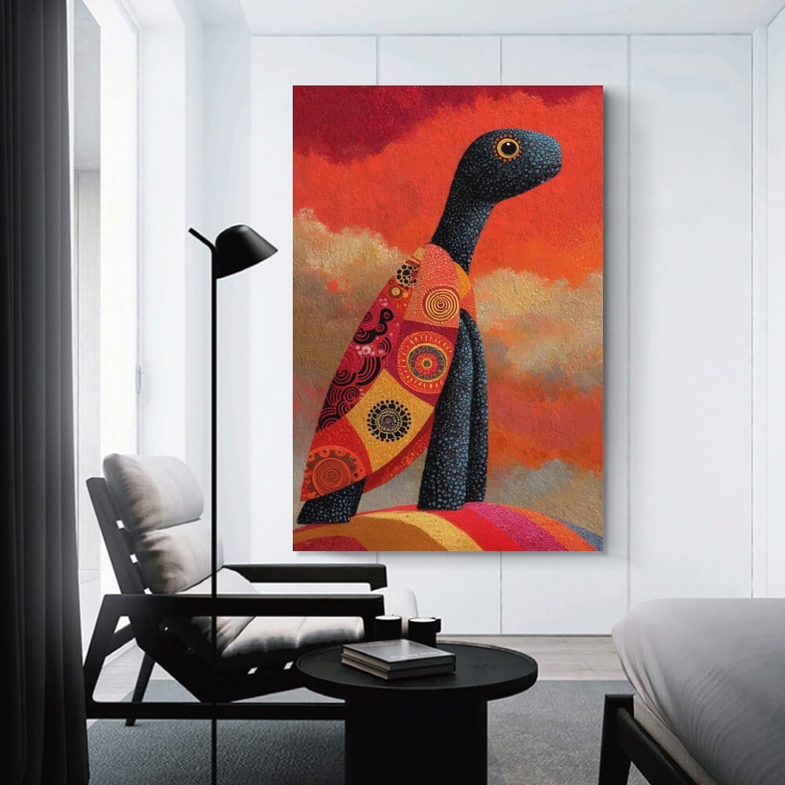 Junmoney Stylized Turtle Art with Warm Colors Canvas Wall Decor, 20x30inch(50x75cm), for Apartment Walls, Studios Or Work Areas, Decorative Canvas Decor for Home Updates