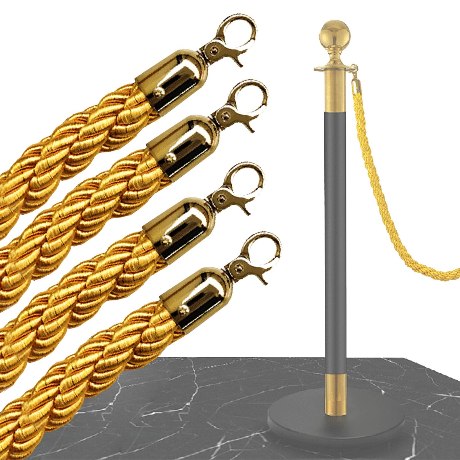 GLDYTVF Twisted Hemp Crowd Control Rope with Hooks - Durable Queue Divider Stanchion Cords for Event, Barrier, and Hanging Divider Use