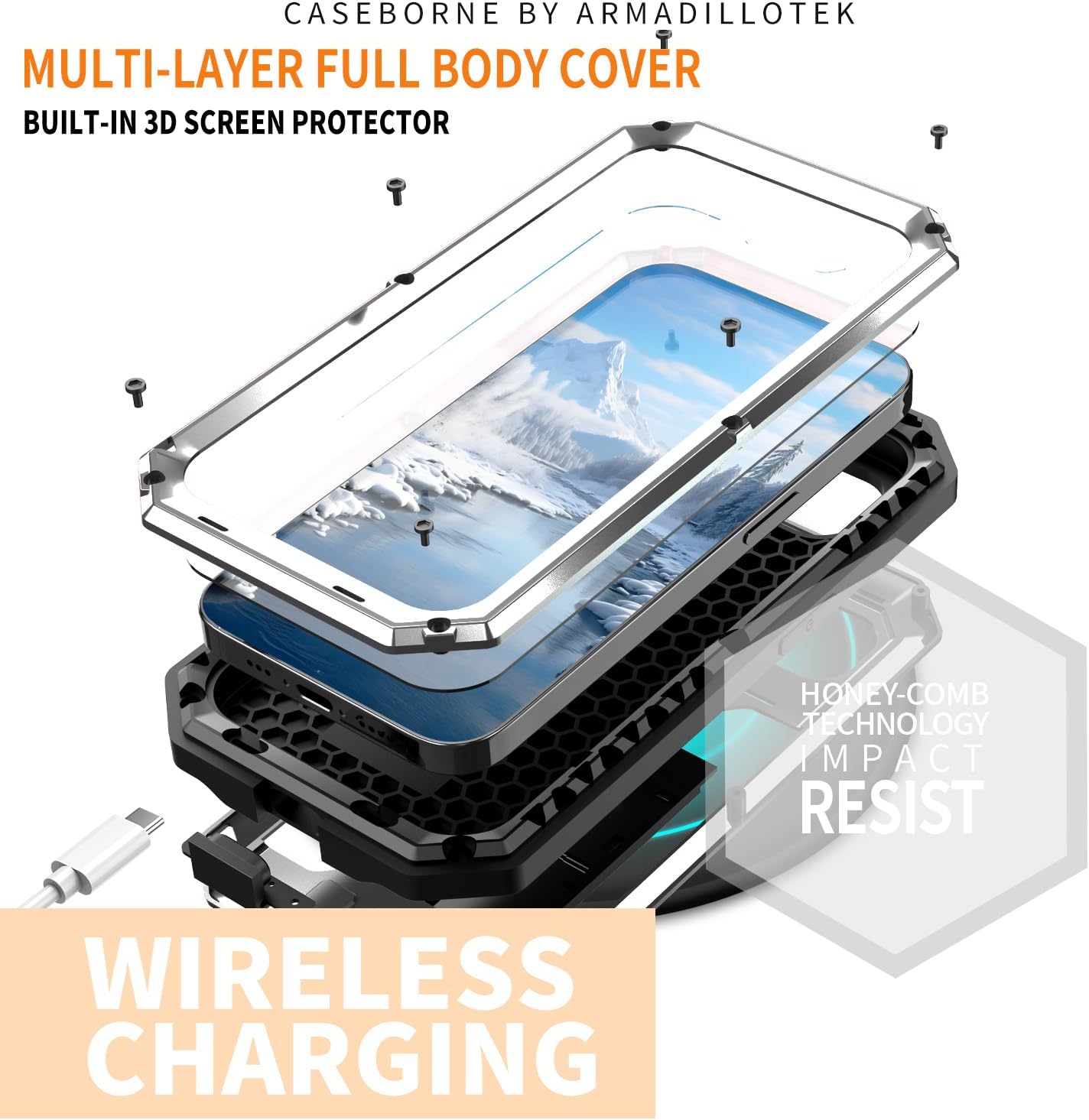 Compatible For iPhone 16E /iPhone 17E Metal Case,Heavy Duty Dust Proof Military Grade Rugged Case with Sliding Camera Cover and Built-in Foldable Kickstand with Full-Body Bumper Cover (Silver)