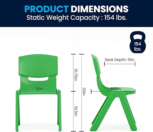 Miniatura 3 de Conjunto Flash Furniture de mesa resctangular y 6 sillas apilables, de plástico, con 6 sillas apilables para escuela, Acero, Verde