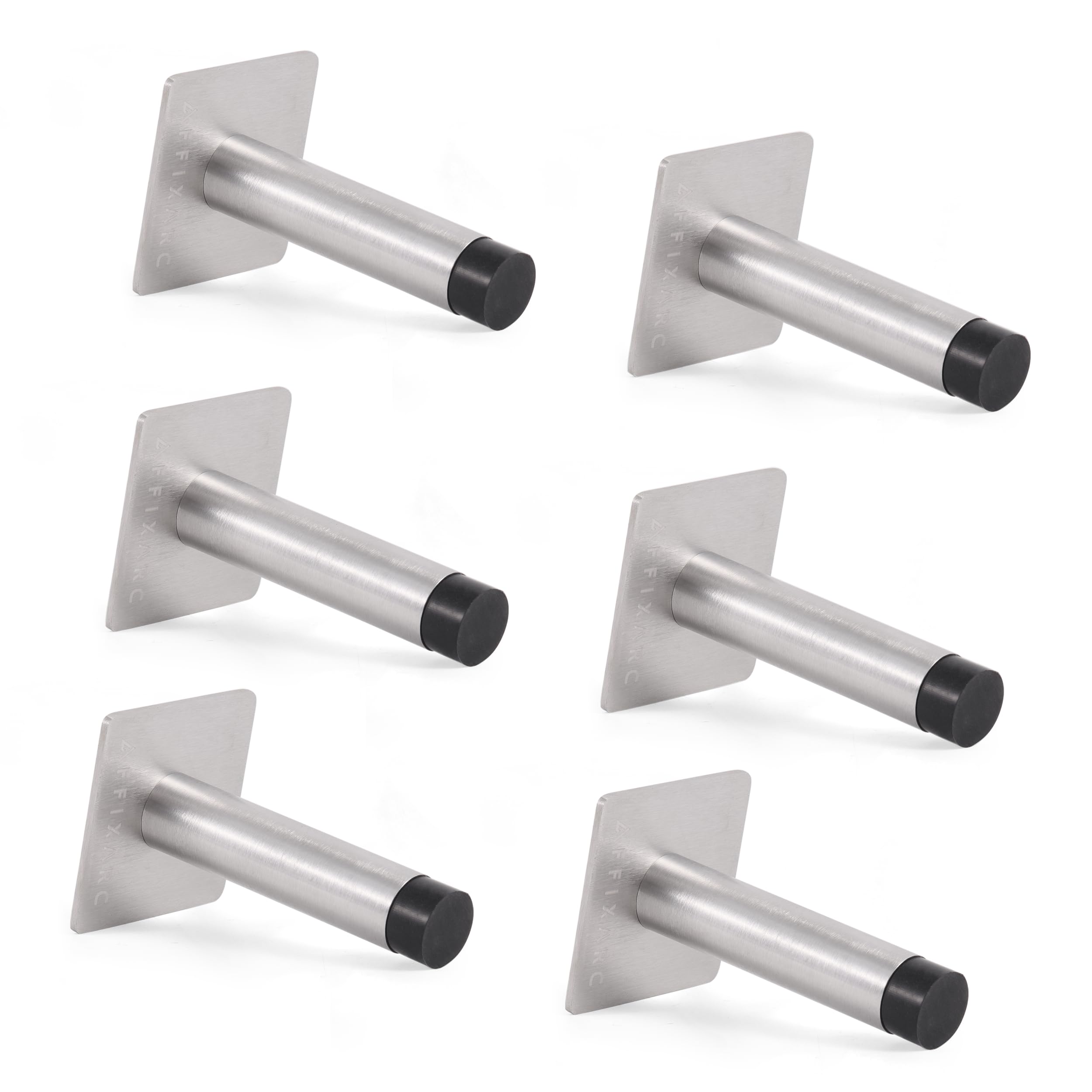 Affixers Silver 3M Self Adhesive Door Stop, 2-In-1 Installation With Tape Or Screws, Floor And Wall Mounted Door Stopper With Noise Dampening Rubber, Door Stoppers (, Pack Of 6-Lds)