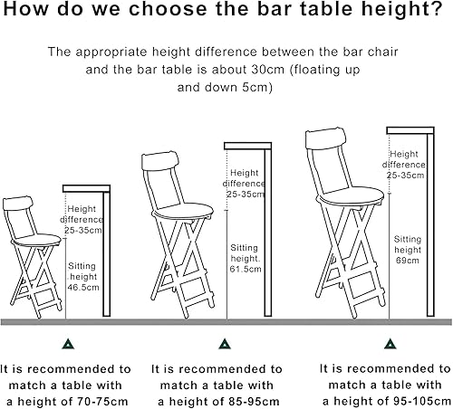 Miniatura 8 de Taburetes de bar plegables, taburetes de bar de madera rústica, instalación portátil, sillas de bar con respaldo y reposapiés, silla de bar para el