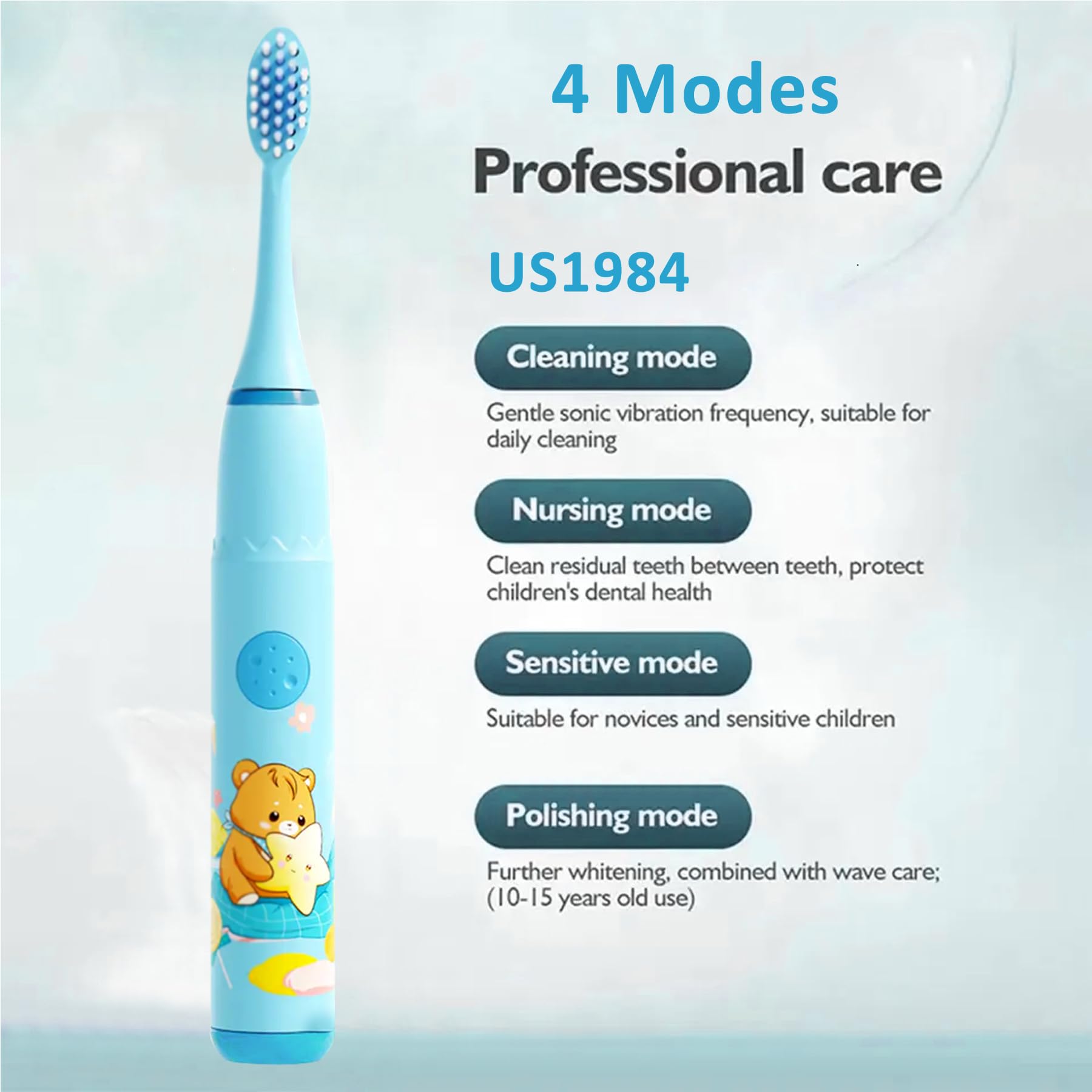 US1984 Sonic Electric Toothbrush For Adults and Kids with 4 Modes, 18000 Strokes per minute, 3 Brush Head, Soft Bristles, Waterproof, Rechargeable Lasting Up To 30 Days, Power Toothbrush (Blue) 3