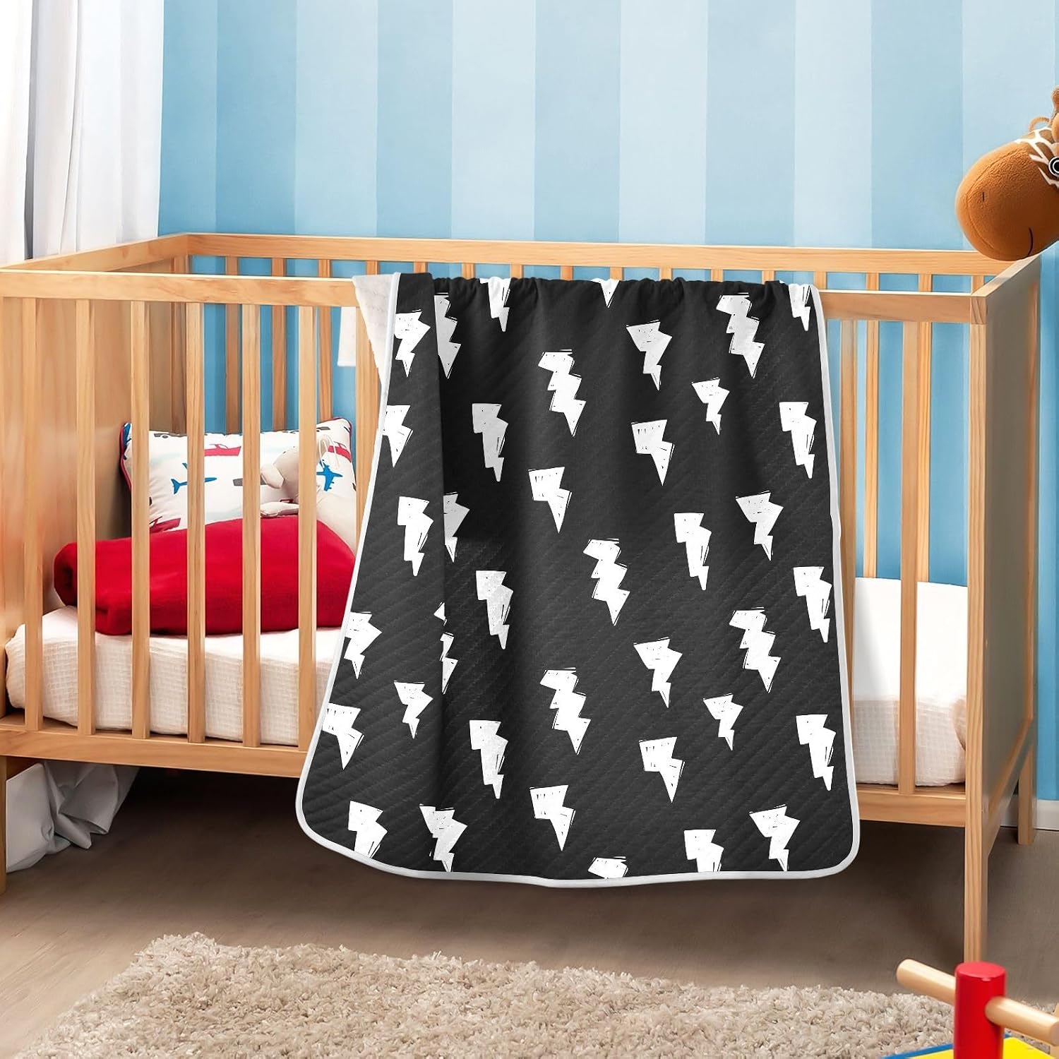 Doodle White Lightning Bolt Baby Swaddle Blanket for Boys and Girls, Muslin Baby Receiving Swaddle Blanket, Soft Cotton Nursery Swaddling Blankets for Newborn Toddler Infant