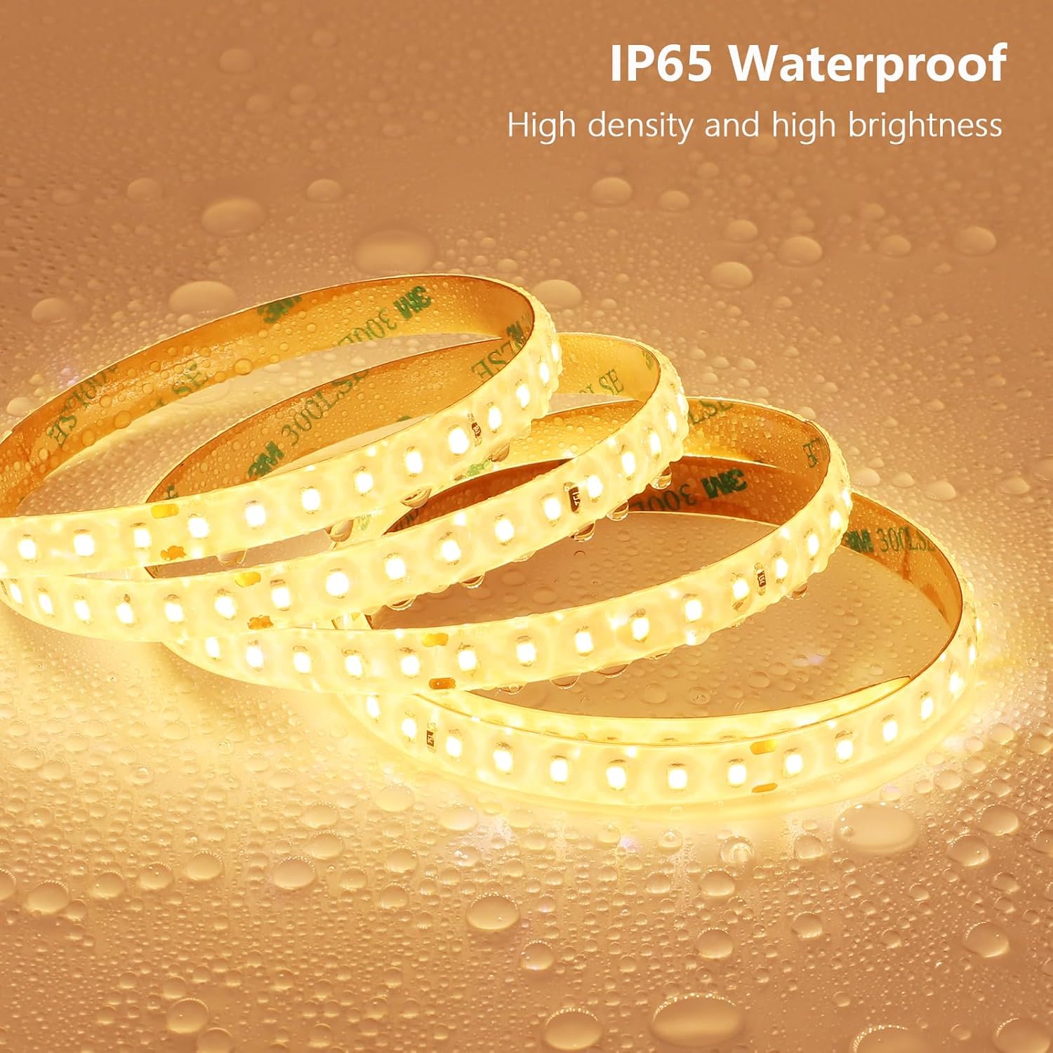 48V Outdoor LED Strip Lights Waterproof, 65.6ft 150W 3000K Warm White Dimmable LED Tape Light Cuttable with Power Supply for Bedroom Ceiling Garden Living Room Commercial House