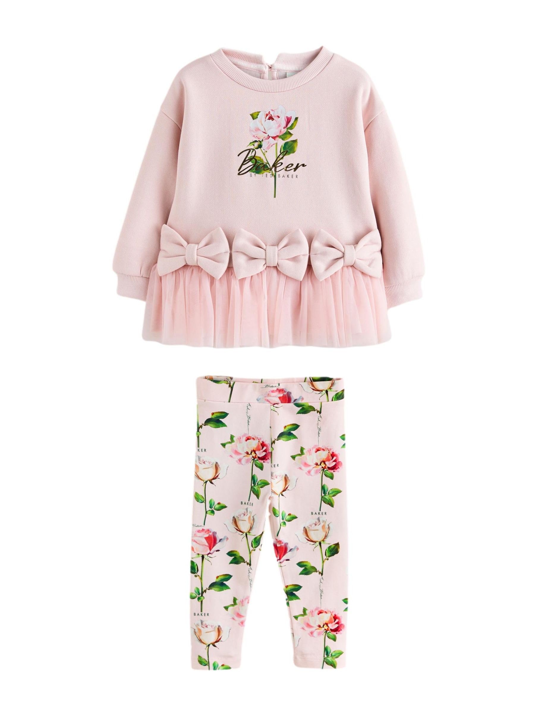 Młodsze dziewczynki Komplet 2-częściowy Baker by Ted Baker: bluza z kokardką i siateczkowym rąbkiem i legginsy