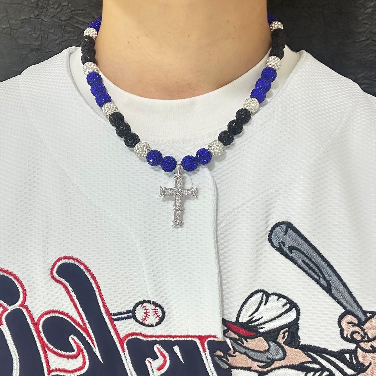 16 Inch Baseball Necklaces for Boys, 18-20 Inch Baseball Necklace, Rhinestone Baseball Bead Necklace, Baseball Cross Necklace for Men, Adjustable Baseball Drip Bling Necklace for Baseball Team Lovers - Image 4