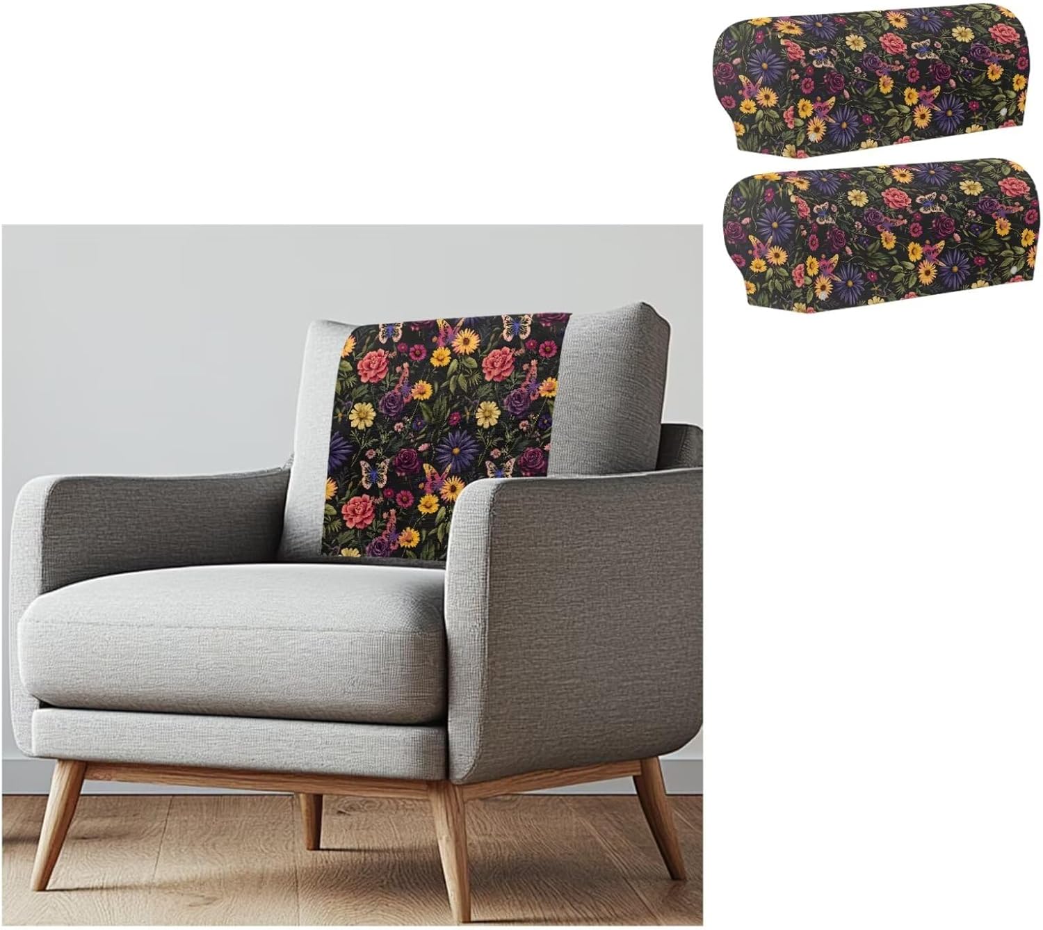 Floral Print Headrest Cover Sofa Armrest Cover Set Chair Furniture Protectors Sofa Head Rest Covers Office Chair Headrest Cover Pet Scratch Resistant Slipcover