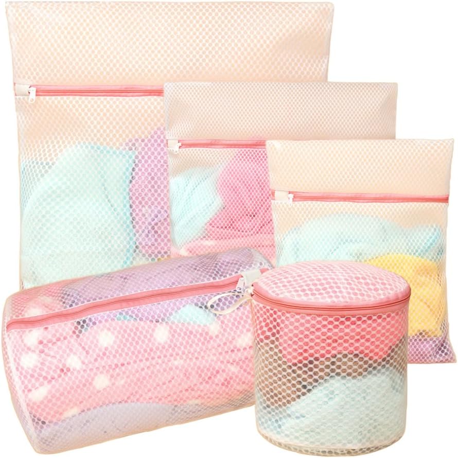 KAYSION Delicates Laundry Bags (Set of 5) Lingerie Bags for Laundry 1 Extra Large 1 Large 1 Medium 2 Lingerie Wash Bag for Blouse Hosiery Stocking Underwear Bra and Lingerie and Luxury Garment