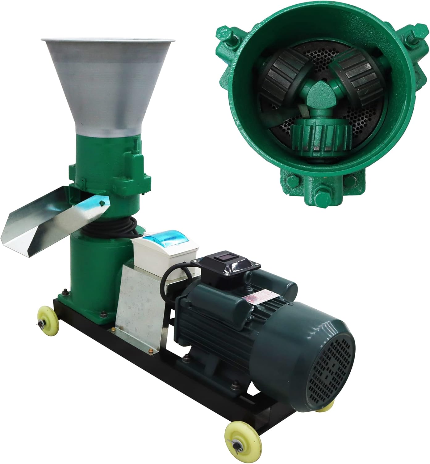 6mm Animal Feed Pellet Machine Pellet Mill Machine Poultry Livestock Chicken Feed Pellet Making Machine with 3 Head Rollers 220V 200kg/h