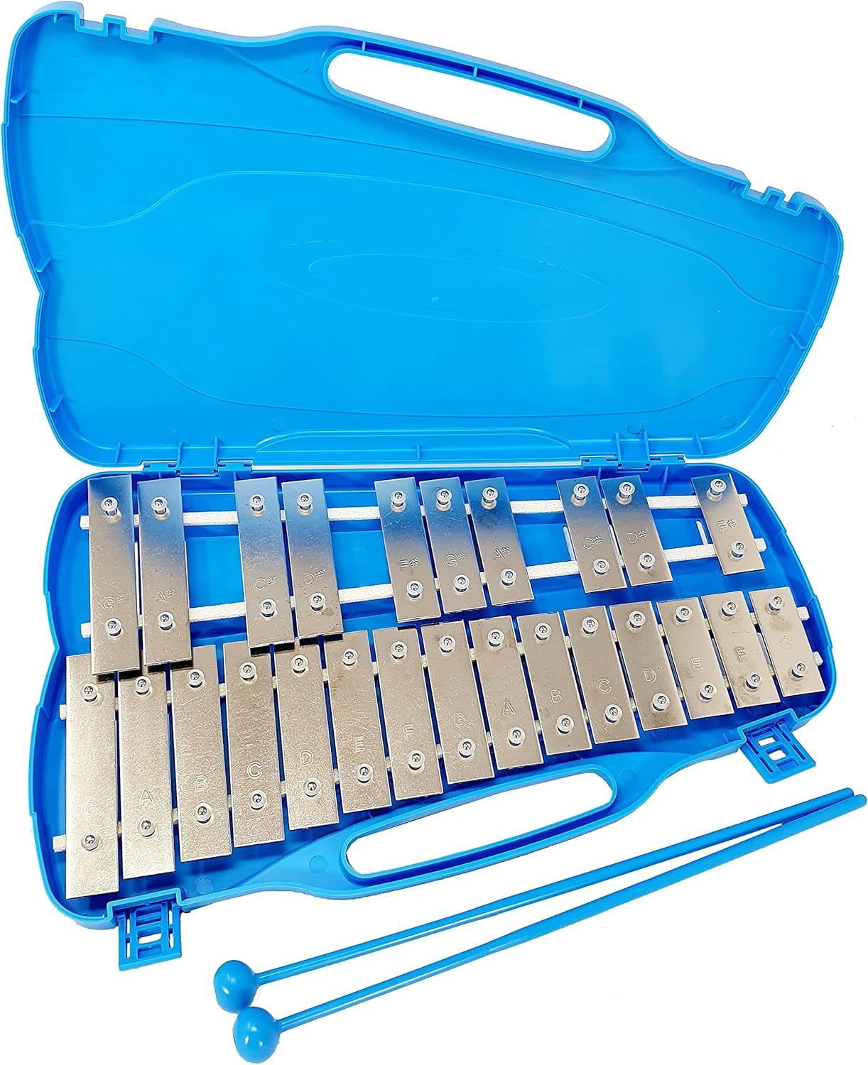 Glockenspiel Cromático AX25N2 - Metalófono de 25 Teclas de Aluminio Plateado con Estuche y Mazas - Ideal para Principiantes y Estudiantes