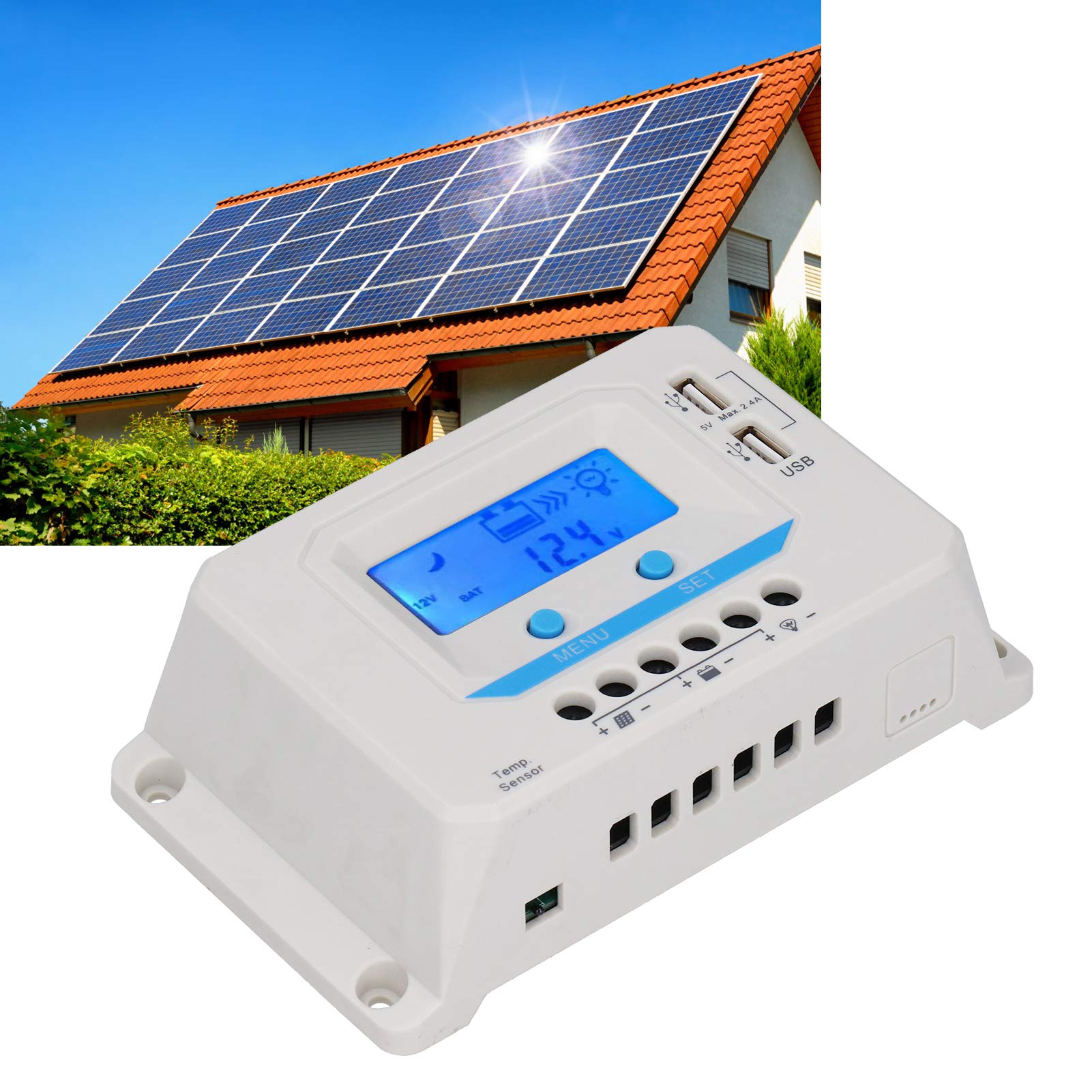 Controlador solar 30a Pwm con pantalla Lcd 12v 24v carcasa de Abs doméstica para regulación del de energía solar