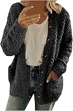 Fashion Sherpa Jacket for Women Casual Fall Winter Coats Solid Button Cardigan Tops Plush Coat with Pockets