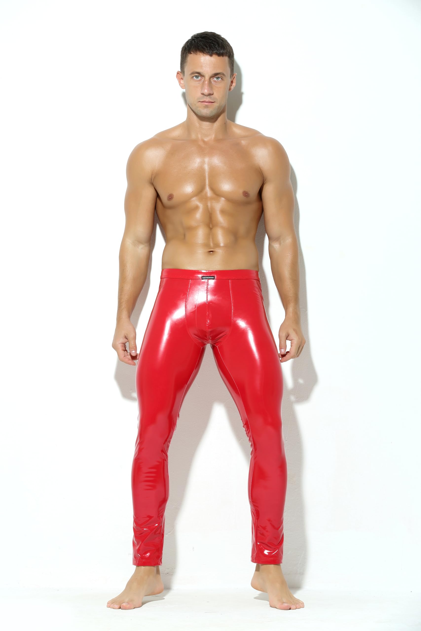 Leggings da uomo in pelle con effetto lattice laccato, in similpelle, aderenti
