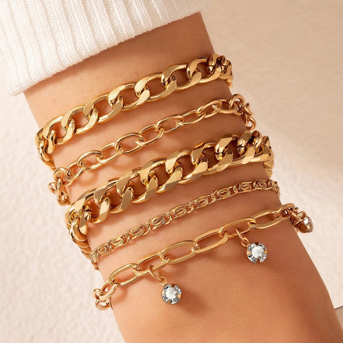 Contemporary Stackable Bracelet Set - Plated & Toned - Set of 5