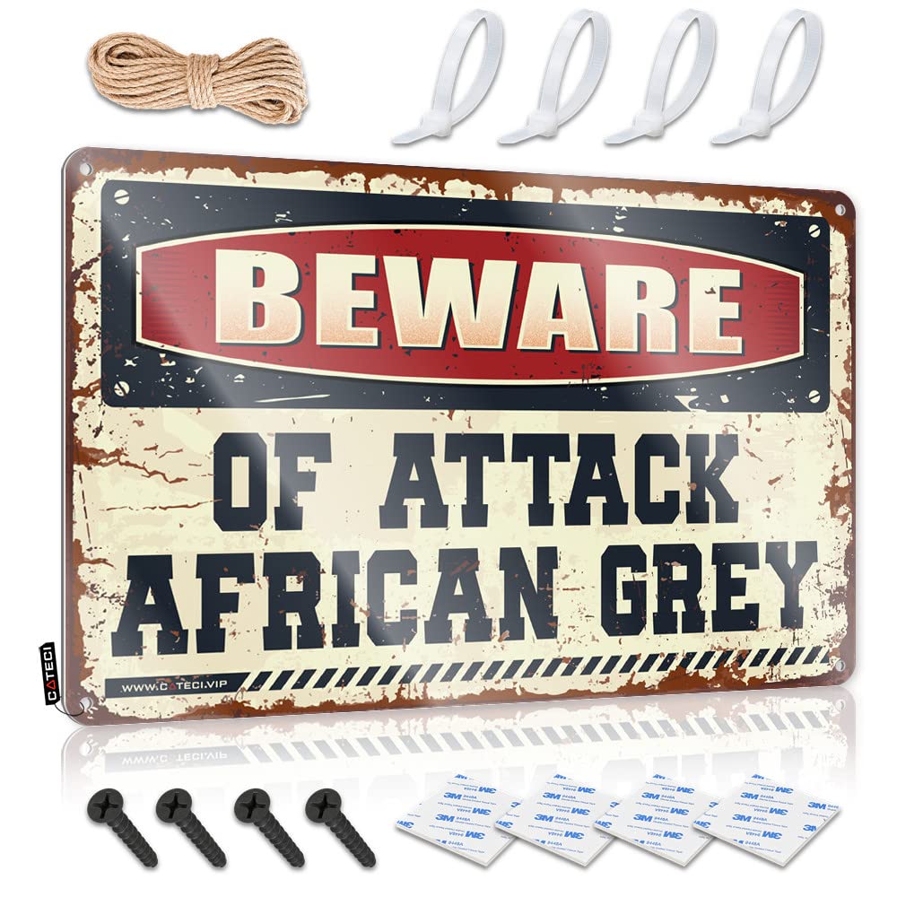 Fzfn Colour Plaques Entryway Decor Wall Art - Beware Of Attack African Grey Nice Scandinavian Retro Style Decoration For Mancave(30X40cm)