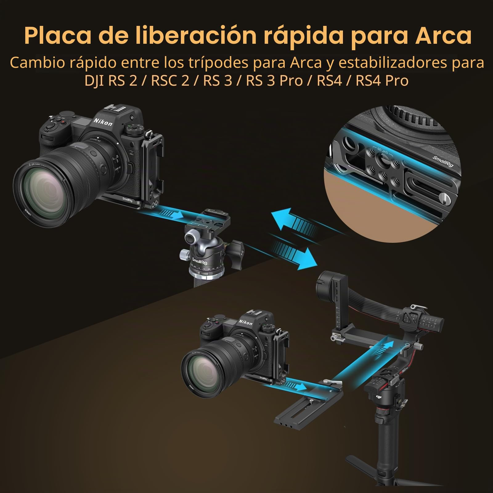 SMALLRIG L Bracket para Nikon Z 6III, Placa L Plate para Arca-Swiss, con Orificios Roscados de 1/4"-20, Conector QD, Montaje de Zapata Fría - 4523