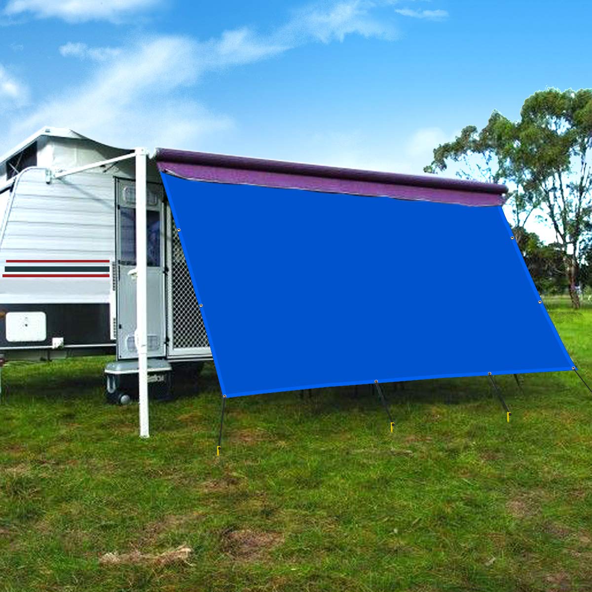 CAMWINGS RV Awning Privacy Screen Shade Panel Kit Sunblock Shade Drop 8 x 18ft, Blue