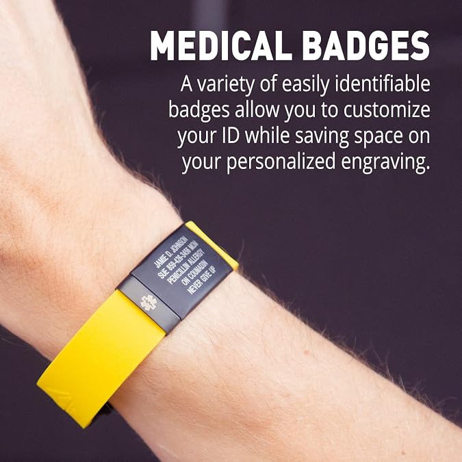ROAD iD Personalized Medical Identification Bracelet - Premium ID Wristband with Medical Alert Badge - Silicone Clasp