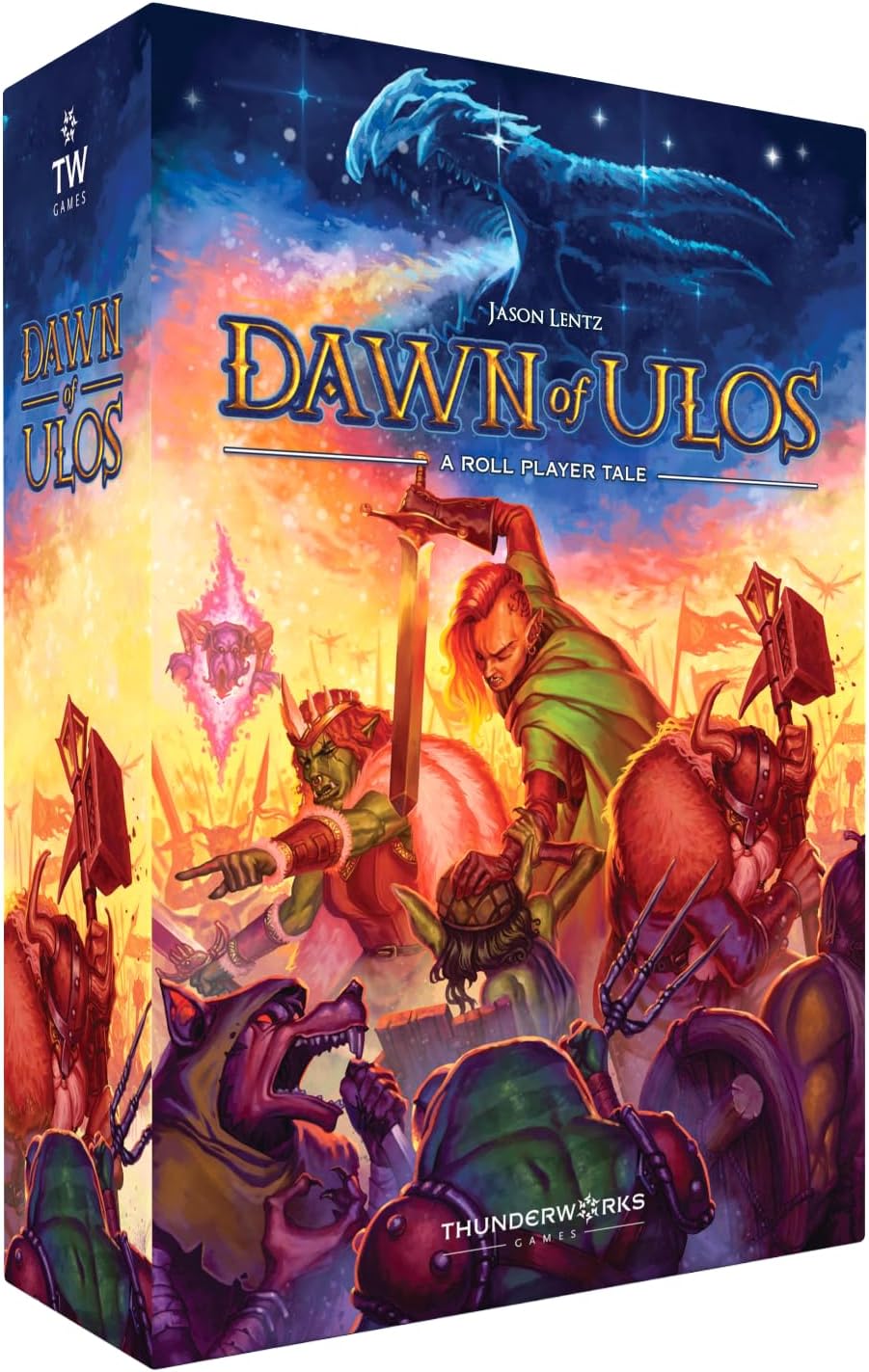 Dawn of Ulos Board Game | Manipulate The Mortal Relams | Stock Market Style Economy Manipulation Strategy Tile Placement Game with Miniatures | Ages 14+, 1-5 Players, 60-90 Min | Thunderworks Games