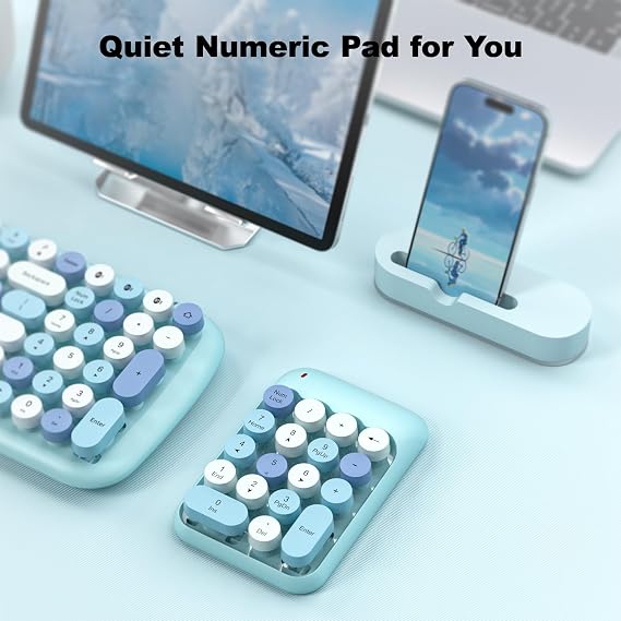 MOWUX Wired Typewriter Keyboard with Foldable Stand + Wireless 18-Key Number Pad Combo for Laptop/Desktop