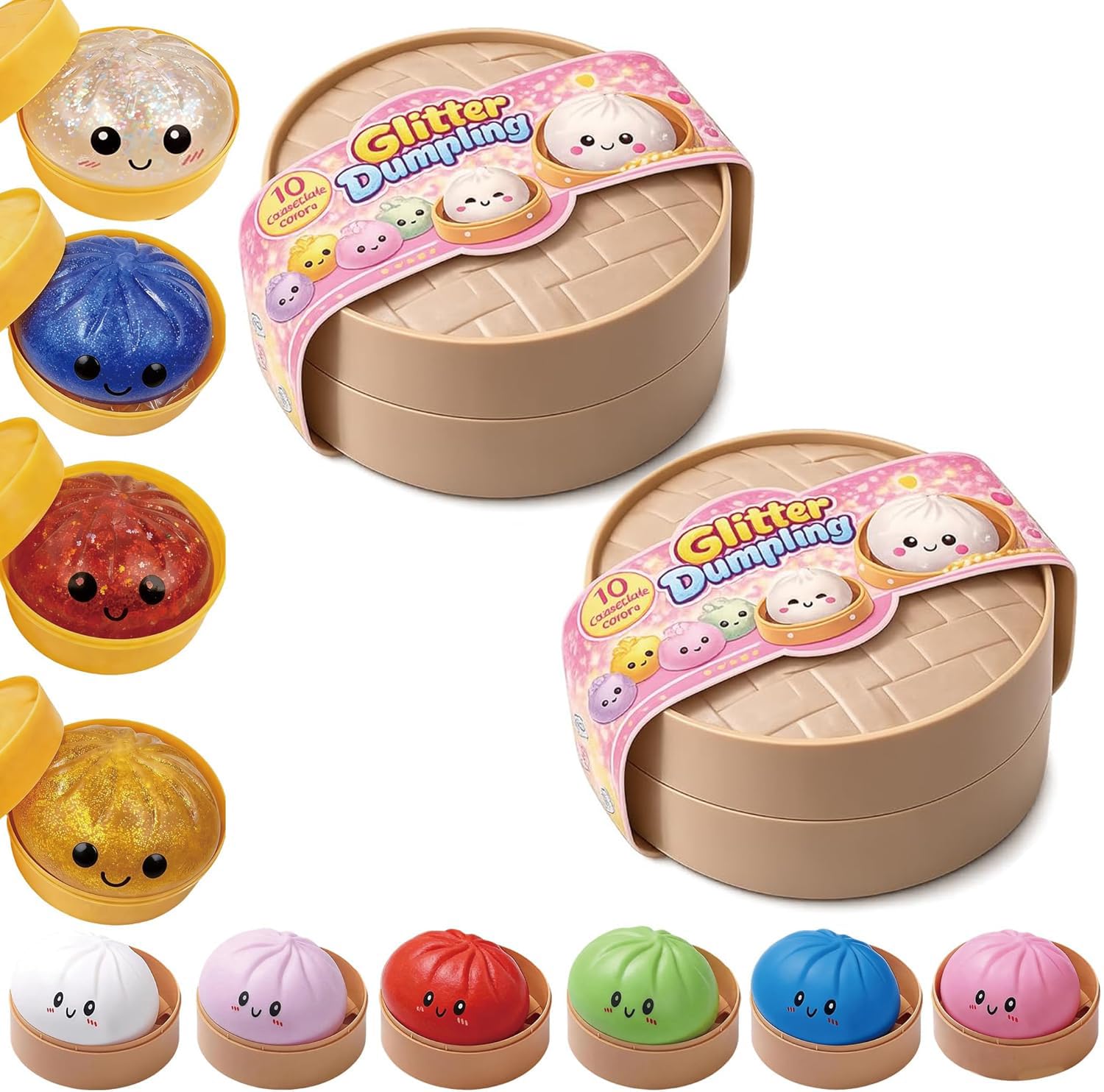 Glitter Dumpling Squishy Mystery Box – Soft TPR Squishy Dumpling Toy, Cute Dumpling Squishy Glitter Stress Relief Fidget for Kids & Adults, Surprise Dumplings Squishy Collectible (Random color-2PCS)