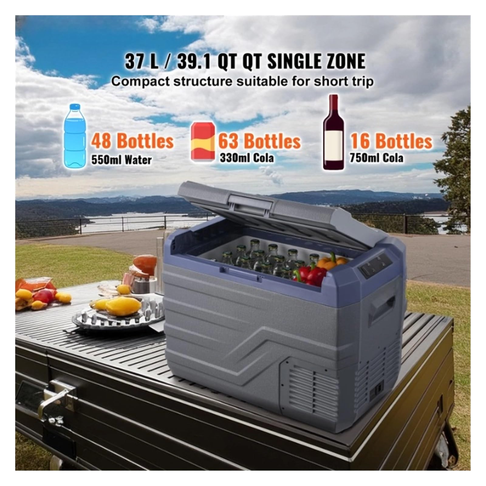 Refrigerador for Auto de 12 voltios, 40 L, Doble Zona, -20 °C - 20 °C, 12/24 V CC y 100-240 V CA, for Acampar al Aire Libre y Autocaravana.(55L)