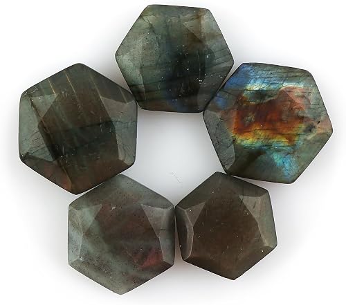 CRYSTALIS Labradorite (5pcs) (15mm+) Natural Loose Gemstone, Facet-Hexagon, Whol