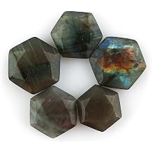 CRYSTALIS Labradorite 5pcs 15mm+ Natural Loose Gemstone, Facet-Hexagon, Wholesale Bulk Cabochons Jewelry Making Supply, Chakra Healing Stone, Wire Wrapping, DIY, Gem Collection